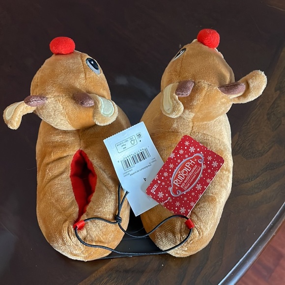 NEW RUDOLPH THE RED-NOSED REINDEER BABY SLIPPERS COLOR BROWN AND RED - Picture 2 of 8